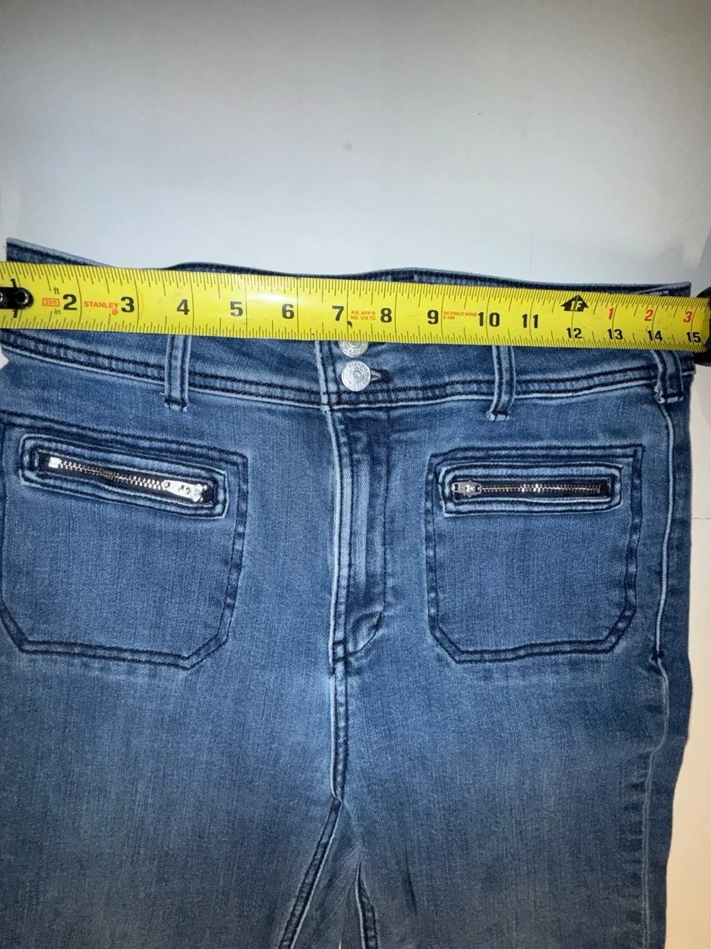 Anthropologie Dark Blue Flare Jeans with Zip Pocket Detail